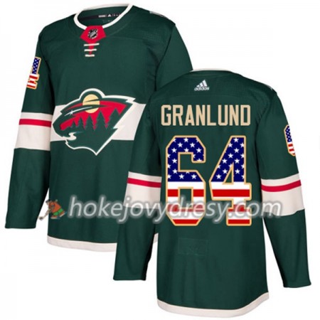 Pánské Hokejový Dres Minnesota Wild Mikael Granlund 64 2017-2018 USA Flag Fashion Zelená Adidas Authentic